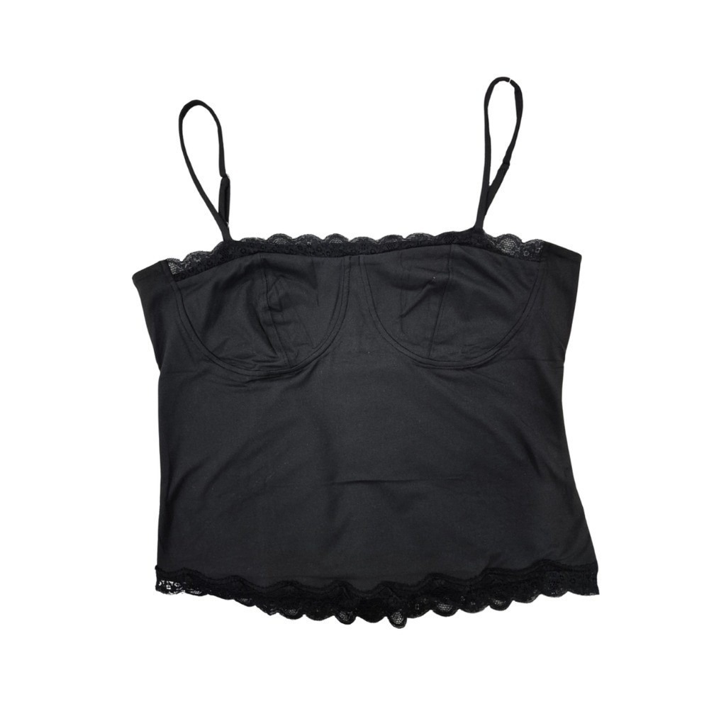 Black‎ Lace Trim Cami Top Bustier Crop Tank Sleeveless Lingerie